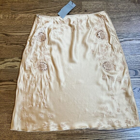 Alberta Ferretti Womens 90's Champagne 100% Silk Embroidered Skirt Size 44/M - Picture 8 of 16